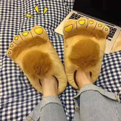 Women Creative Cartoon Big Feet Plush Cotton Shoes Couple Warm Personalized Home Slides Ladies Lovely Soft Bedroom Slippers Hot