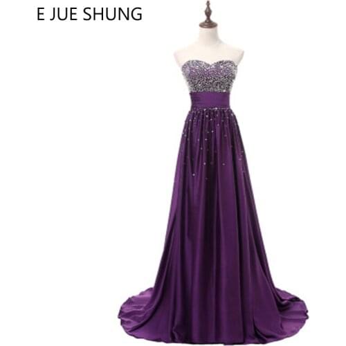 E JUE SHUNG Purple Beaded Evening Dresses Long 2018 Sweetheart Long Formal Dresses Cheap Prom Dress Evening Gowns abendkleider