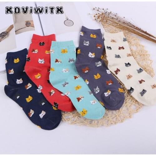 1 Pairs Korean New Funny Short Sock for Women High Quality Casual Cute Animal Cartoon Cat Lovely Girl Cotton Socks Warm Harajuku