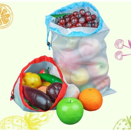 12pcs Reusable Mesh Produce Bags Washable Eco Friendly Bags For Grocery Shopping Storage Fruit Vegetable Drawstring Bag