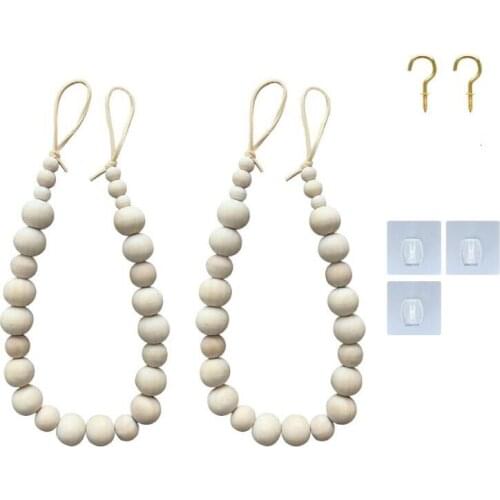 2 Pack Hand Knitting Curtain Tie Rope Wood Bead Curtain Tassel Curtain Tieback Handmade Curtain Straps