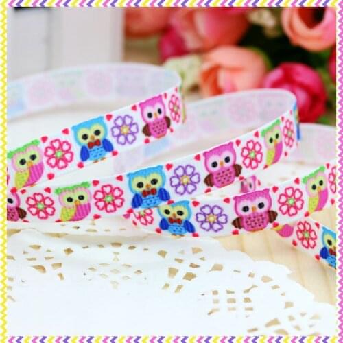 3/8'' Free shipping owl printed grosgrain ribbon headwear hair bow diy party decoration wholesale OEM 9mm B455
