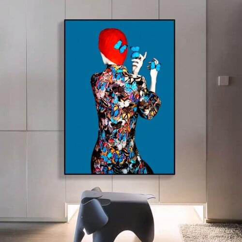 Abstract Cheongsam Woman Canvas Paintings Wall Art ButterflyPrints Poster Living Room Decorative Paintings Wall Home Decor