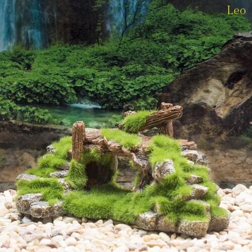 Fish Tank Resin Moss Bridge Fish Play Cave Decoration Fsh Tank Aquarium Decoration Turtle Tank Landscape Rockery Mountain View