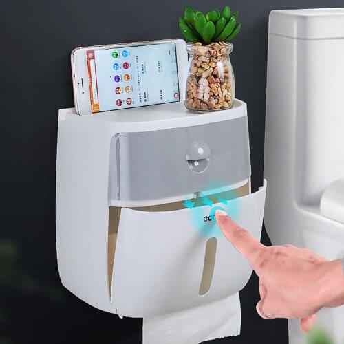 Double Layer Tissue Box Wall Mounted Bathroom Waterproof Toilet Paper Holder Storage Box Napkin Roll Dispenser Organizer
