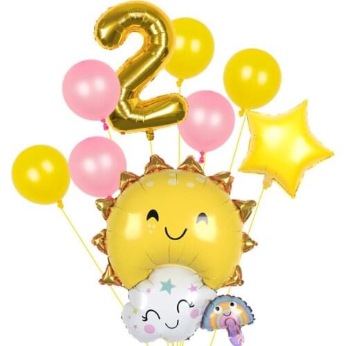 Sun Smiley Rainbow White Cloud foil balloons 32inch number Childrens Birthday Party Decoration Baby Shower Kids Toy Helium Ball