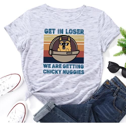 Womens Graphic Tees Cotton Short Sleeve Crew Neck Loose T Shirt Plus Size Tops Female Summer Casual Clothes Get In Loser Dog