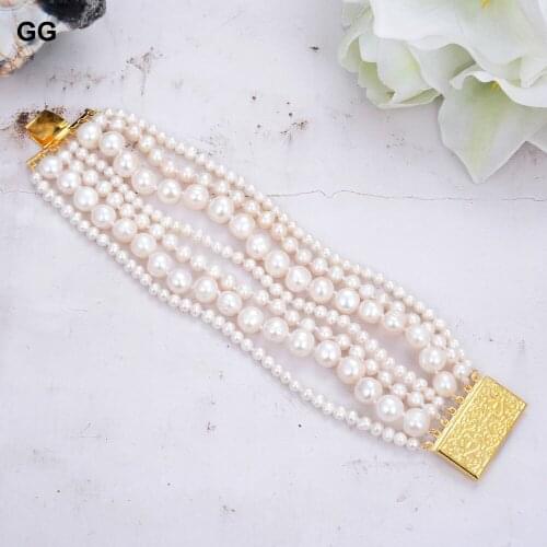 GuaiGuai Jewelry 8" 7 Strands Natural White Freshwater Pearl Bracelet Classic For Women