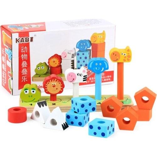 Cartoon Animal Blocks Stacker Wooden Counting Stacker Baby Kids Children Montessori Educational Toy Gift Drop Shipping