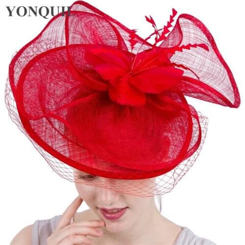 Kentucky Derby Red Fascinator Hats Headbands Elegant Women Headpiece High Quality Sinamay Hat Ladies Event Mesh Millinery SYF111