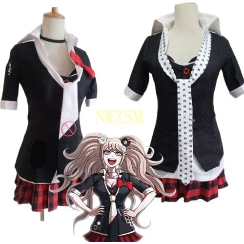 Anime Danganronpa Cosplay Costume Enoshima Junko Uniform Cafe Work Clothes Short Skirt Ponytail Wig