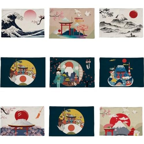 Linen Table Mat Cute Cat Cartoon Animal Pattern Placemats For Children Kids Kitchen Dining Place Mats Pads