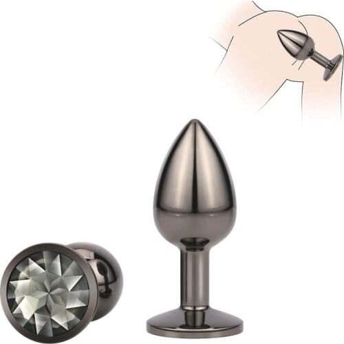 Gun color small size round jewel Crystal Metal anal beads butt plug Jewelry sadism anus ass unisex toy for female male