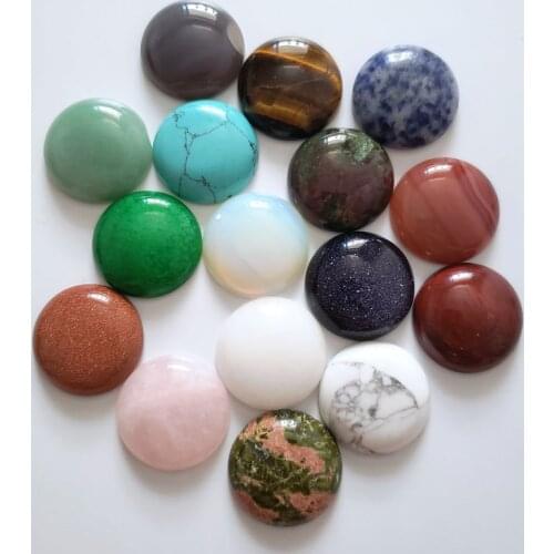 Fashion mixed Natural stone 10pcs 25mm round agates Cab Cabochon beads for Jewelry making charm ring accessories Wholesale