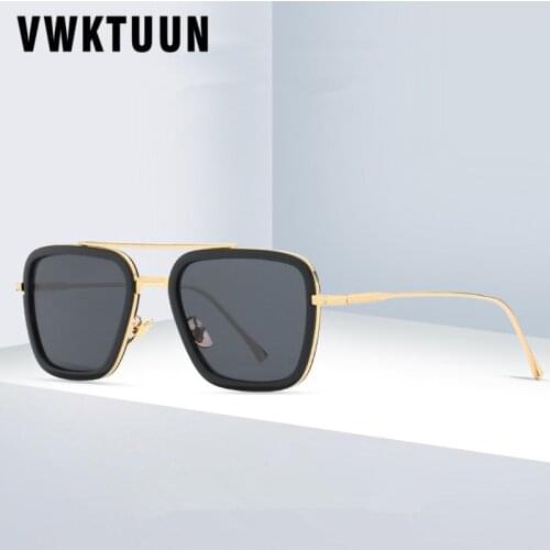 VWKTUUN Vintage Square Sunglasses Men Women Twin Beams Poilt Style Sun glasses Brand Designer Classic Shades UV400 Eyewear