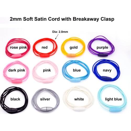 500pcs Soft Satin Cord Solid Rope 2.0mm with Plastic Necklace Breakaway Clasps for Baby Teething DIY Chewing Jewelry Toy Making