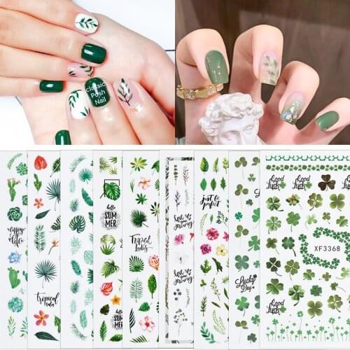 Flowers Leaves Stickers For Nails Decoration Accessories 3D Adhesive Cactus Plants Nail Decals Manicure DIY Material