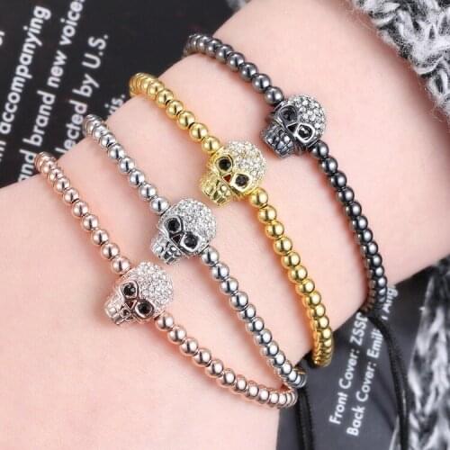 New Fashion Four colors Adjustable Skull Bracelets, Copper material beads Bracelet for Men