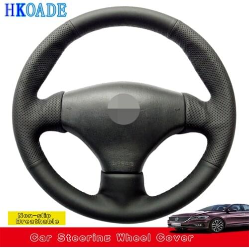 DIY Hand-stitched Black Artificial Leather Car Steering Wheel Cover For Peugeot 206 1998-2005 206 SW 2005-2003 206 CC 2005 2004