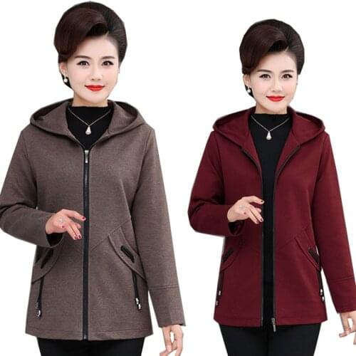 Middle-aged and Elderly Womens Coat 2020 New Spring Hooded Zipper Jacket Plus Size 4XL Autumn Coats Outerwear Mother Dress