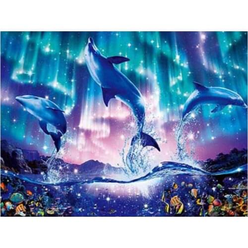 Scenery diamond art mosaic painting jump dolphin beaded embroidery picture rhinestone stickers home decor needlework handcraft