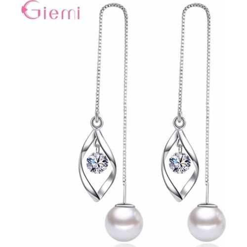 Fashion Korean Luxury Faux Eardrop Crystal 925 Sterling Silver Drop Earrings For Women Long Design Wedding Jewelry