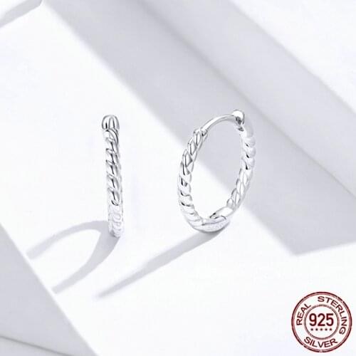 Pendientes de aro de diseño minimalista para mujer, de Plata de Ley 925, diseño geométrico tejido, joyería, bisutería SCE