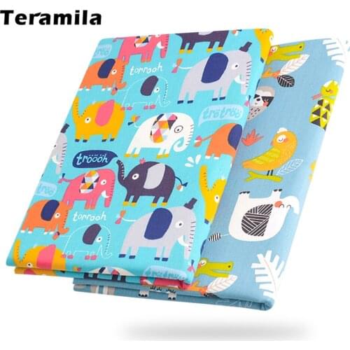Teramila Elephants Owls Organic 100% Cotton Fabrics Patchwork Sewing Cloth Craft Quilting Bedding Decoration Tissue Home Textile