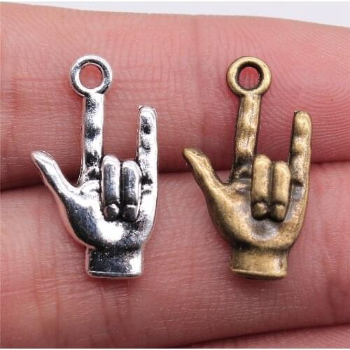 WYSIWYG 10pcs 22x13mm Antique Silver Color Antique Bronze I Love You Hand Charm I Love You Gesture Charm