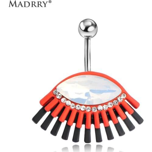 Madrry White Rhinestone Eyes Shape Navel & Bell Button Rings For Women Enamel Esmaltes Crystal Piercings Nombril Bikini Jewelry