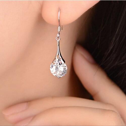 Transparent Purple Zirconia Crystal Womens Earrings Water Drop Pendant Drop Earring Fashion Party Jewelry Gift for Girls