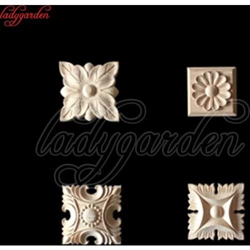 10PCS 7*7CM Woodcarving Decal Corner Applique Frame Door Decorate Wall Doors Furniture Decorative Figurines Wooden Miniatures