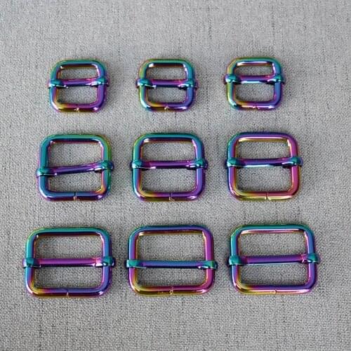 100 Pieces Metal Adjuster Buckle 15mm 20mm 25mm Colourful Blet Loop For Bag Straps Backpack Accessories Pet Collar Clasp Slider