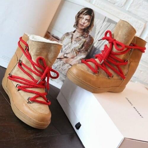 2020 Winter Women Snow Boots Platform Hight Increasing Brand Design Lace Up Warm Cotton Fleece Female Snow Boots Brown Black