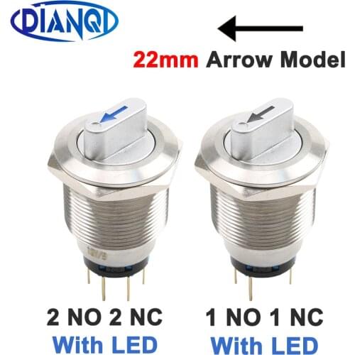 22mm Waterproof With LED single arrow push button switches rotate NO NC 2NO 2NC DPDT car buttons ways