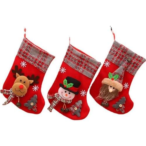 3Pcs Christmas Stocking Santa Claus Candy Sock Gift Bag Xmas Tree Hanging Decor Bag For Christmas Decoration