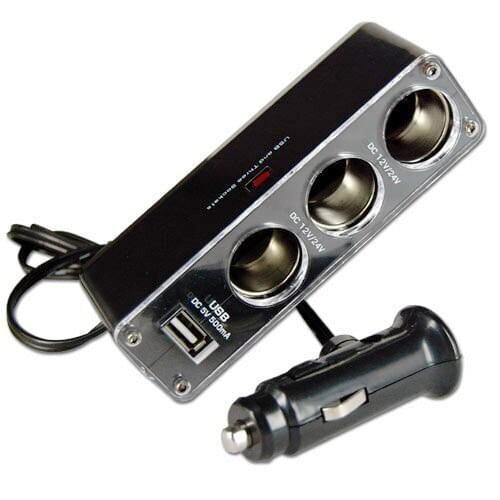 3 WAY MULTI SOCKET CAR CIGARETTE LIGHTER SPLITTER USB PLUG CHARGER DC 12V/24V Triple ADAPTER With USB Port