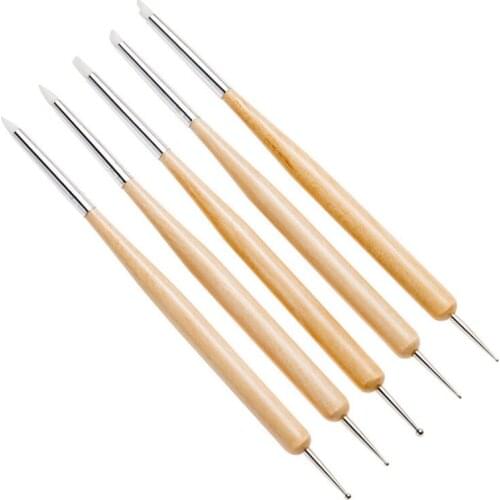 5Pcs/Lot Double Head Drills Pen Nail Dotting Ball Needle Manicure Nail Tools Pencil Wooden Handle Nails Point Drill Pens