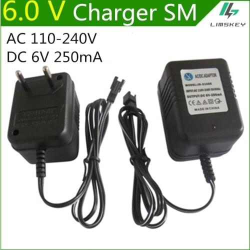 6V 250 mA Charger Fpr NiCd and NiMH battery pack charger For toy RC car AC 110V-240V DC 6v 250mA SM black Plug