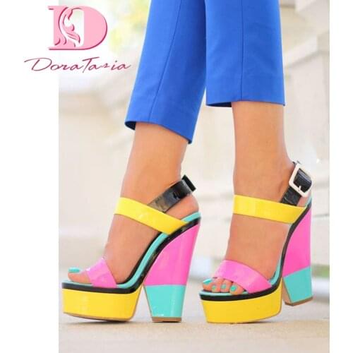 DoraTasia Luxury Brand Design Female Sexy Chunky High Heels Sandals Colorful Summer Women Sandals 2021 Party Wedding Shoes Woman