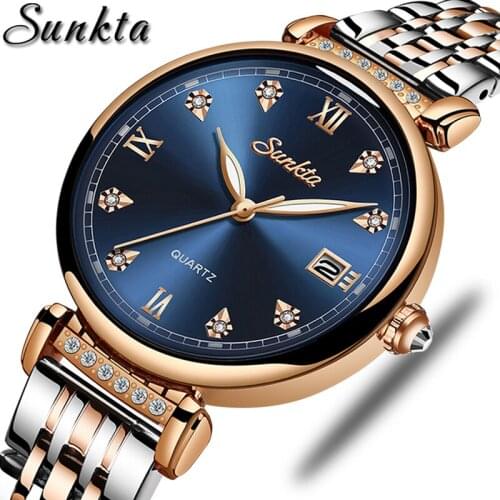 2020 SUNKTA Watch Women Luxury Brand Fashion Stainless Steel Ladies Wrist Watches Black Wristwatches For Women Montre Femme NEW