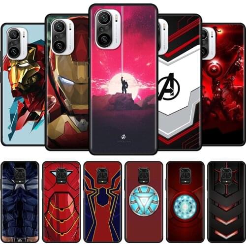 Phone Case For Xiaomi Redmi Note 8 9 10 Pro 7 8t 9s note 9 4G 10 5G 10Pro Max Silicone Coque Marvel Iron Infinity War Spider man