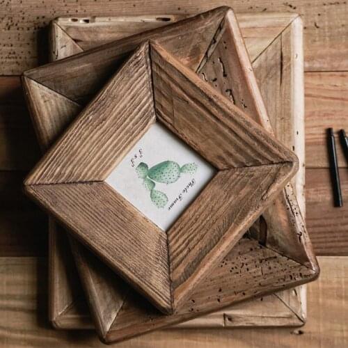 Rustic Retro Style Photo Frame For Tabletop Home Decoration, Handmade with Natural Brown Pine Wooden Picture Frame