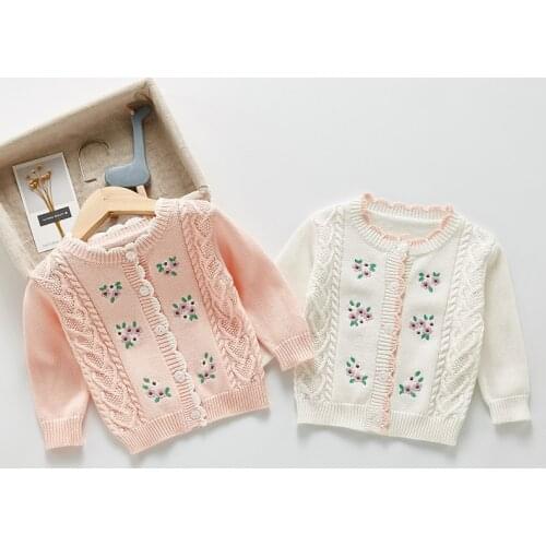 Infant Baby Girls Cardigan Coat Kids Girls Childrens Cardigan Coat Baby Girls Long Sleeve Embroider Knit Cardigan Coat
