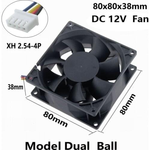 Gdstime 10 Pcs Dual Ball Computer Radiator 80mm x 38mm DC Brushless Fan 12V 80x80mm 4 Wires 4 Pin CPU PC Case Cooling Fan 8cm