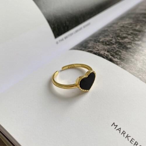 Sterling silver 925 Vintage Rings Heart Shaped Korean Gift for Womens Minimalist Designer Adjustable Fine 2021 trend Jewellery