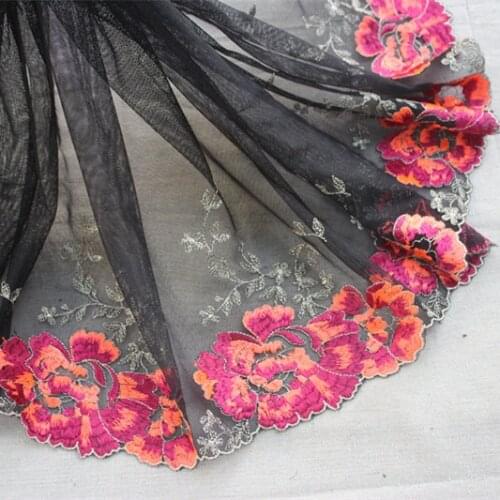 12.6"32cm(2yards/lot) Embroidered Floral Tulle Lace Trim in Black+Silver+Orange+Rose Red ,Mesh Embroidery Lace Trim