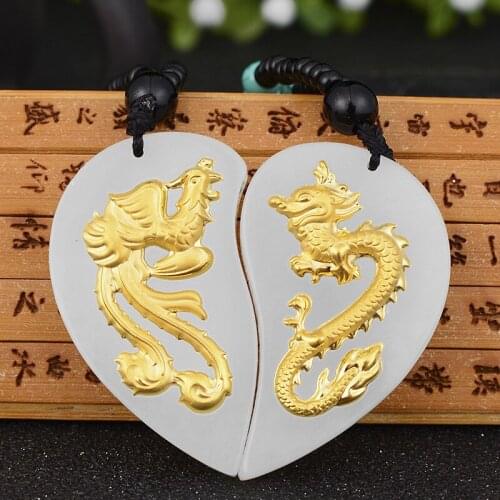 Dragon and Phoenix Jade Pendant For Men Women White Jade Necklace Pendants Chinese