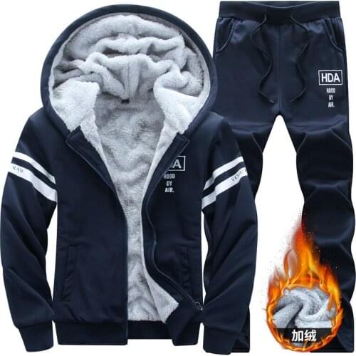 2019 Winter Men Set Casual Warm Thick Hooded Jacket+Pants Sets Men Inner Fleece Hoodies Zipper Tracksuit Male Sports Suit 4XL