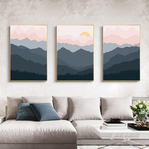 Wall Art Canvas Painting Landscape Sunset Forest Nordic Posters and Prints Landscape Wall Decor Pictures for Living Room Decor